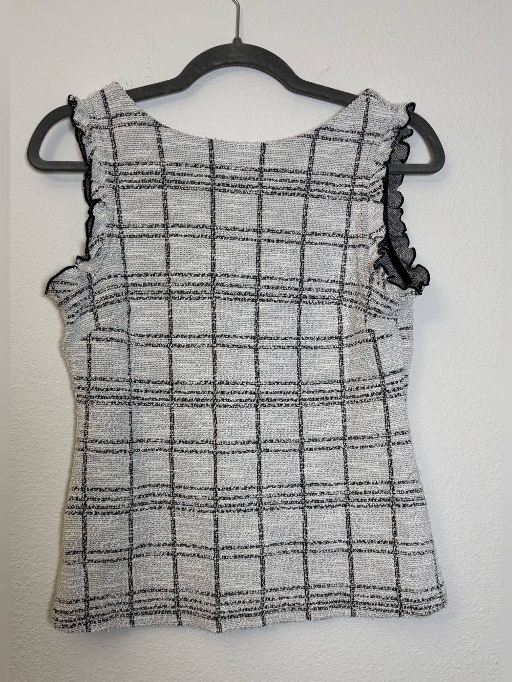 Banana Republic Black & White Windowpane Ruffle-Trim Midi Dress - Picture 1 of 5